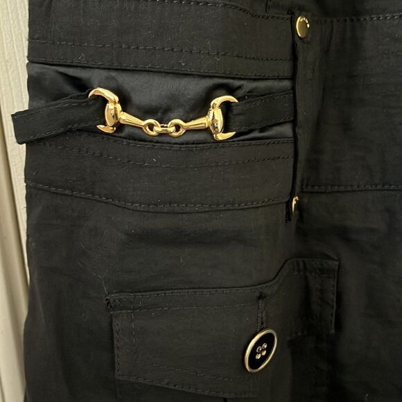 Y2K Bebe Black Gold Buttons Clasp Linen Blend Dress Feminine Club Event Party - Picture 8 of 11